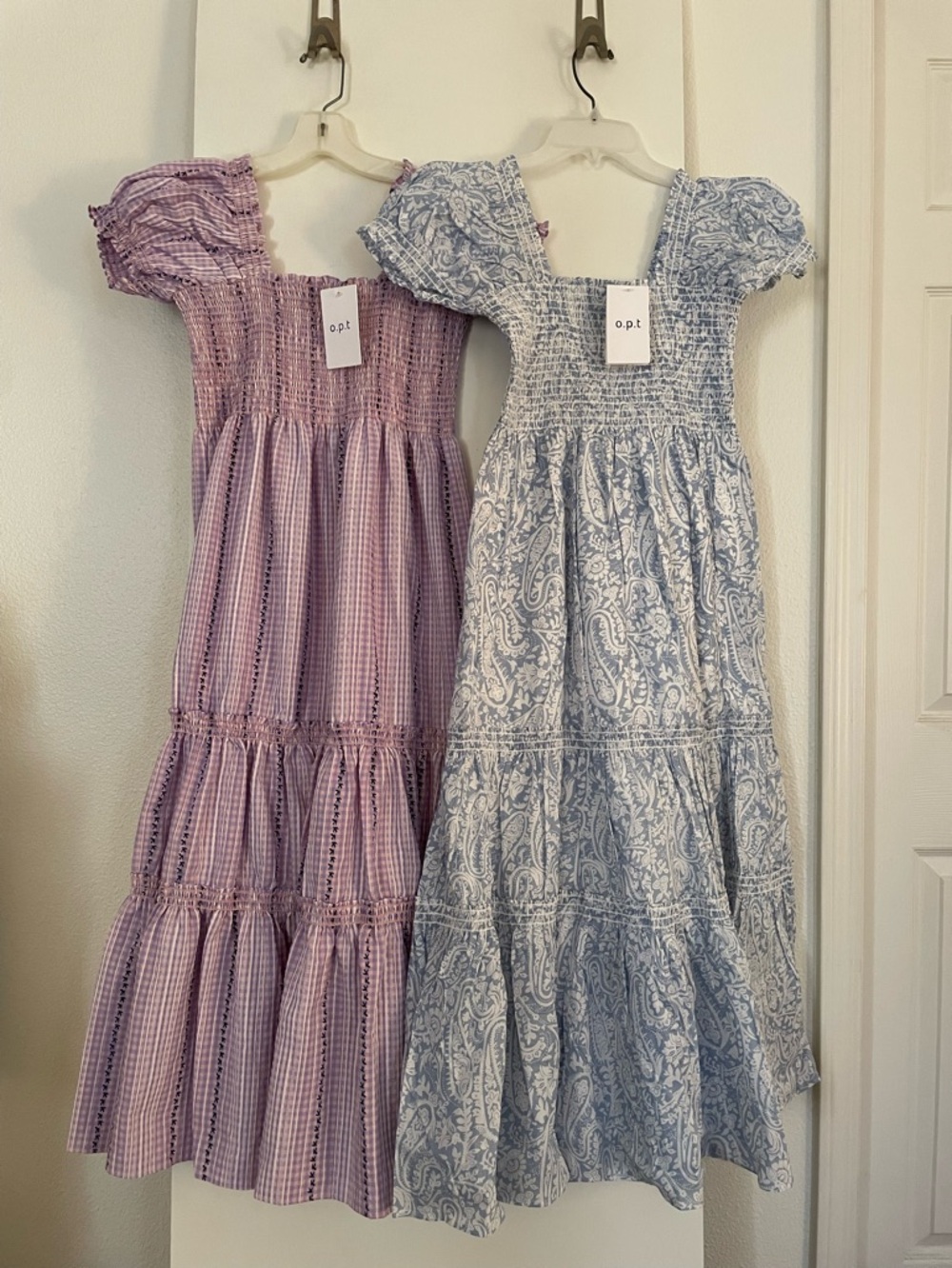 L: Lot of 2: OPT: Cotton Midi Dress Short Sleeve Tiered Lavender/Blue NWT